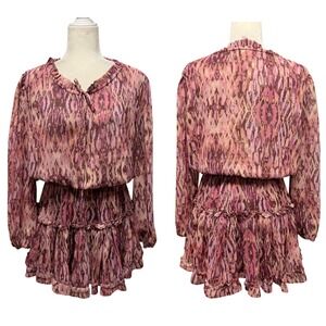 Sincerely Ours Sunset Dress Womens M Pink Metallic Ruffle Mini Feminine Tiered